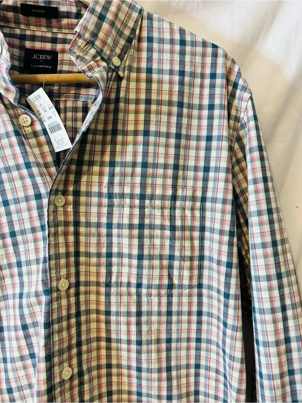 J. Crew Men's Long-Sleeve Button-Down Plaid Shirt - Blue/Pink/White size small